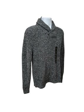 NWT BANANA REPUBLIC Men's Black/Gray Shawl Collar Button Pullover Marled Medium